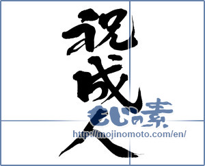 The Japanese Calligraphy 祝成人 Congratulation Coming Of Age Mojinomoto